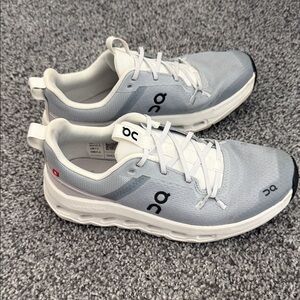 On Cloud Running Light Gray and White Athletic Shoes